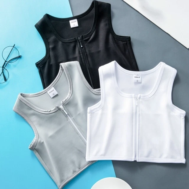 LESBIAN ZIP BREAST Chest Binder Tomboy FTM Bandage Boob Vest Crop Top M
