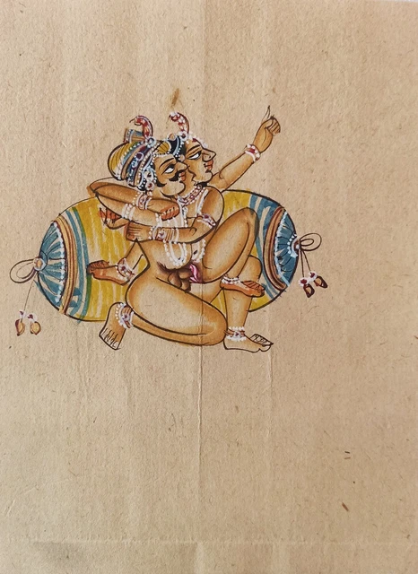INDIAN MINIATURE ART Watercolor Old Paper Nude Painting Mughal Emperor