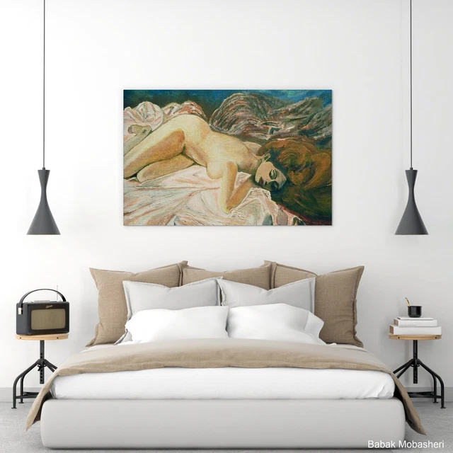 VINTAGE NUDE WOMAN Sleeping On Bed Painting On Canvas Figurative Wall