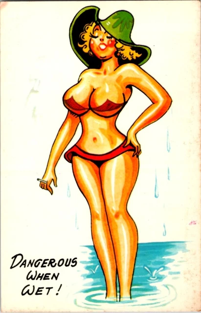 PRE 1980 RISQUE COMIC SEXY BIKINI GIRL IS DANGEROUS WHEN WET A 23 BJ6827 8 39 PicClick CA