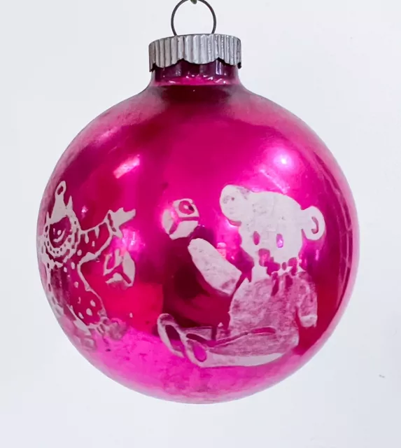 Vintage Mercury Glass Shiny Brite Pink Nursery Rhyme Christmas Ornament