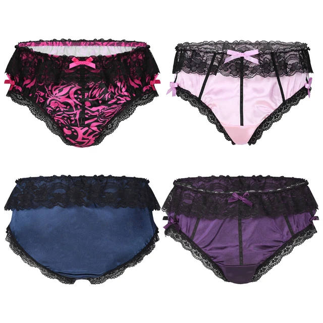 PLUS DAMEN SEXY Bikini Dessous Herren Satin Slip Panty Spitze Sissy