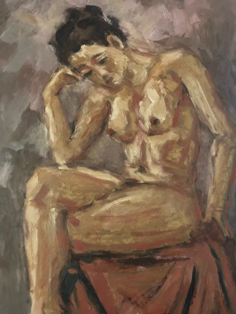 VERY BEAUTIFUL PAINTING Nude Woman Oil Cardboard Expressionism