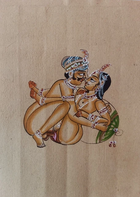 INDIAN MINIATURE ART Watercolor Old Paper Nude Painting Mughal Emperor