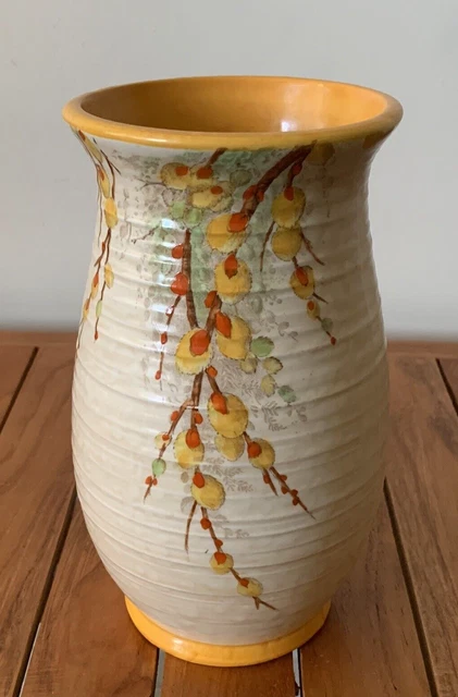 CROWN DUCAL ART Deco Ribbed Vase Pussy Willow Pattern Charlotte Rhead Design 42 00 PicClick UK