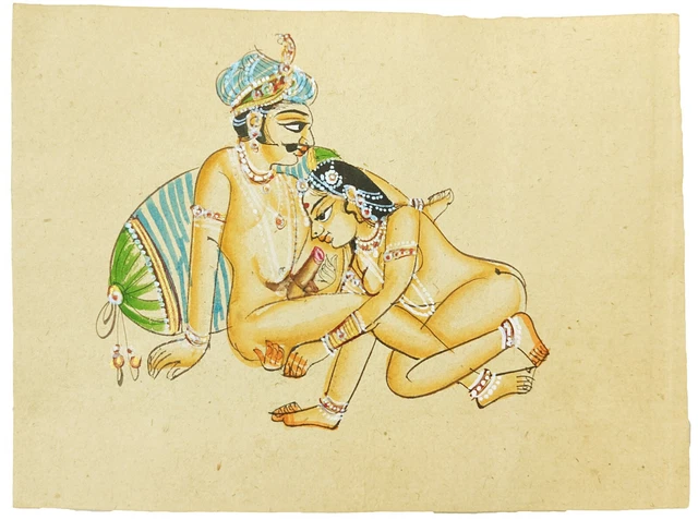 INDIAN MINIATURE ART Watercolor Old Paper Nude Painting Mughal Emperor