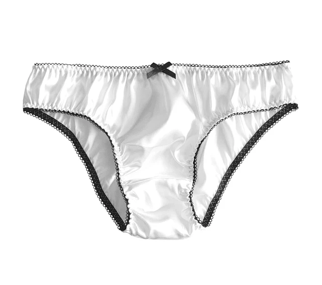 WHITE SATIN FRILLY Sissy Panties Bikini Knicker Underwear Briefs Size