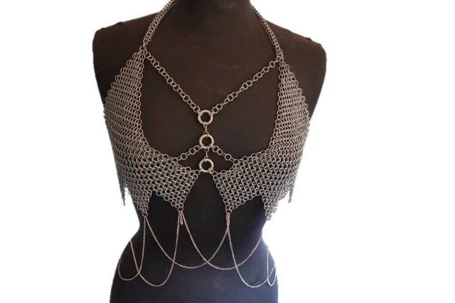 CHAINMAIL CHAINMAIL BUTTED Rings Bikini Bra And Panty Set For Women