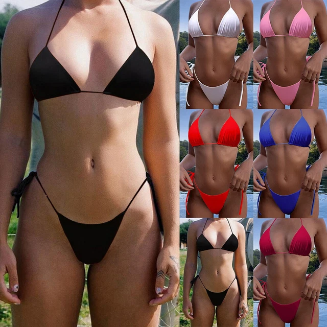 DAMEN FRAU SEXY Tanga G String Mini Bikini Side Bademode Tie