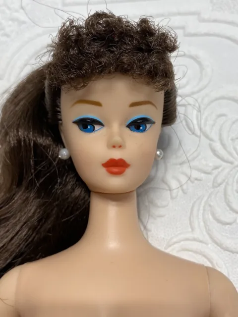 Repro Mattel Barbie Brunette Poodle Bangs Ponytail Doll Nude Side Eye