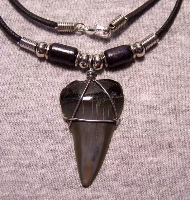 Mako Shark Tooth Necklace 1 1/2" Sharks Teeth Fossil Jaw Megalodon Scuba Diver