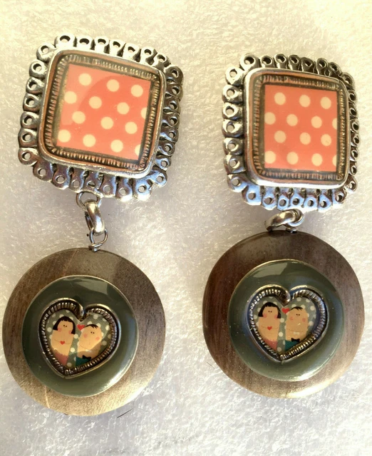 Boucles D'oreilles Clips Taratata - Ton Or Et Bleu, Occasion, Signées, Perles Fantaisie, Style Rétro