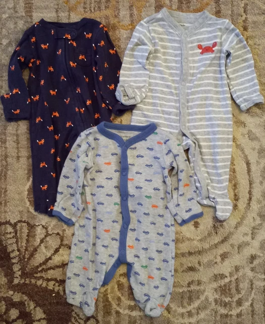 Baby boy Carter's newborn sized sleepers 3 piece lot