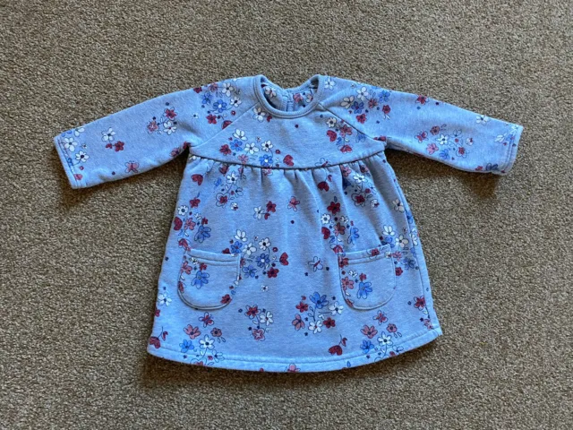 🌼 Baby Girl 3-6 Months Jumper Dress Pale Blue With Flower Pattern 🌼