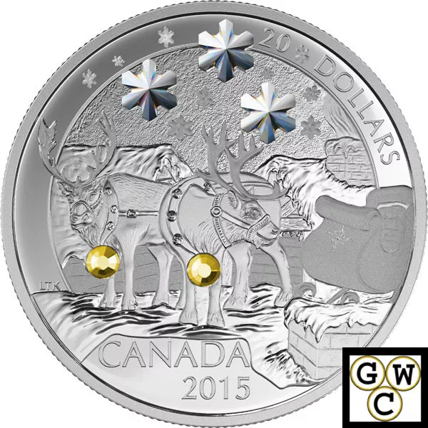 2015 'Holiday Reindeer' Crystalized Proof $20 Silver Coin 1oz .9999 Fine (17470)