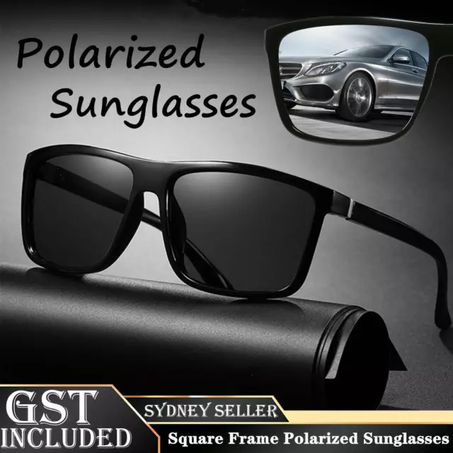 New Black Square Frame Polarized Sunglasses Driving Mens Designer Retro Eyewear