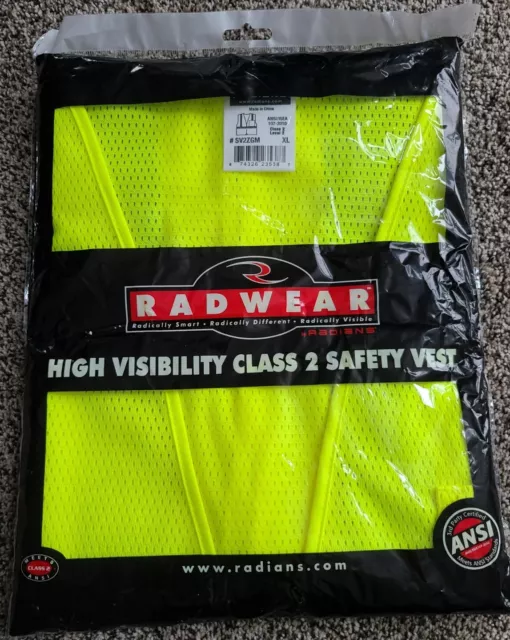 X LARGE Mesh  High Visibility  Class 2 Safety Vest Zipper 2 Pockets Radwear NEW