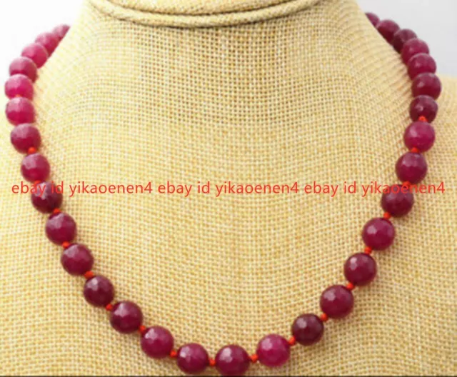 10mm Natural Faceted Brazil Red Ruby Gemstone Round Beads Necklace 18" AAA