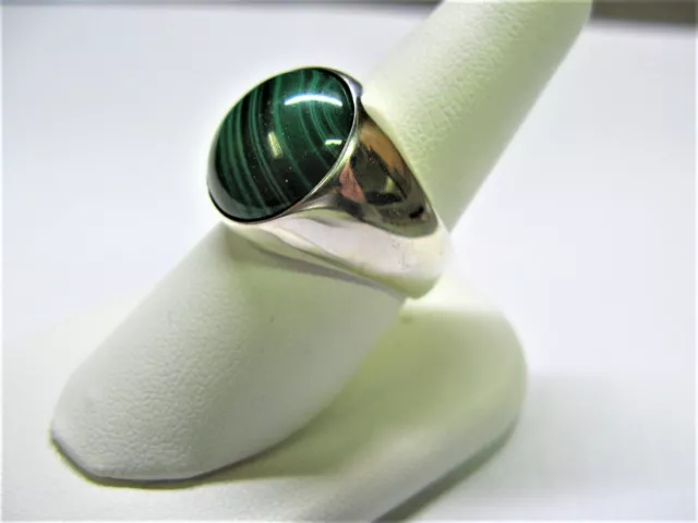 Anello Uomo In Argento 925 Lavorazione Artigiana Cabochon Tondo Malachite