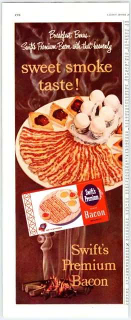 1951 SWIFT'S PREMIUM SLICED BACON Vintage 1950's 5" X 14" Magazine Ad LM50