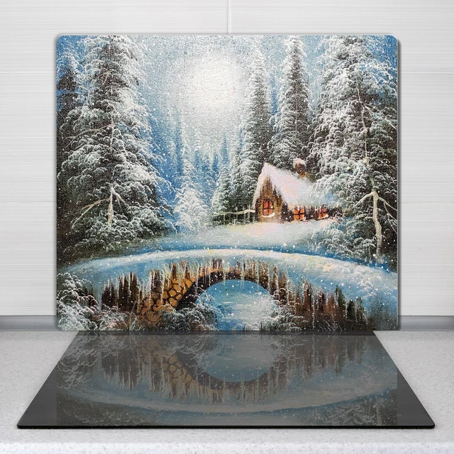 Planche de cuisine, couvre plaque, verre planche découper, verre trempé - 80 x 52 cm - Pomme et eau