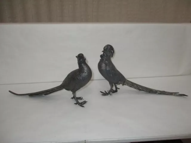 Pair of Antique Jennings Bros. Silver Plate Pheasants -  J.B. 2482 & 2483