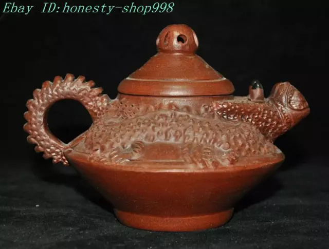 6.2" Marked chinese Yixing Zisha Pottery dragon loong statue Tea makers Tea Pot