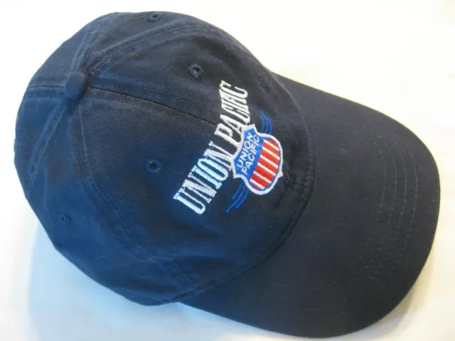 Union Pacific Railroad Dark Blue Cap Hat with Adjustable Cinch Buckle Strap EC