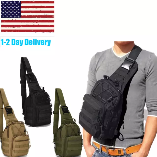 MEN BACKPACK MOLLE Tactical Sling Chest Pack Shoulder Bag Outdoor ...