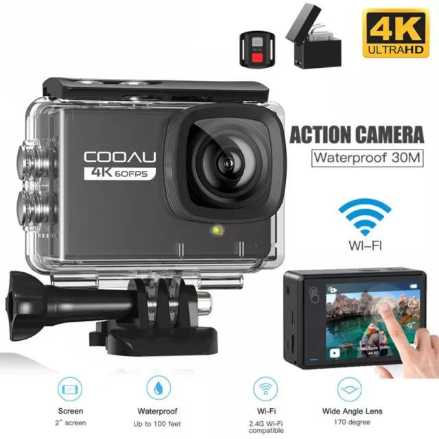 Action Cam 4K 60FPS 24MP Unterwasserkamera 40M WiFi EIS Helmkamera Touchscreen
