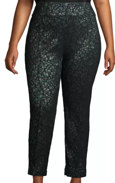 Lord & Taylor Slim Leg Ankle Pants Size 18W Black Green Gold Floral NWT $94