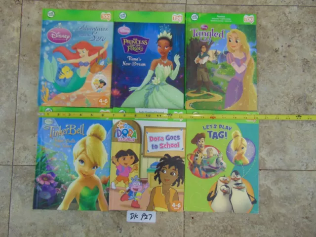 6 Disney Leap Frog Tag Books Dora , Tinker Bell , The Princess , Tiana , tangled