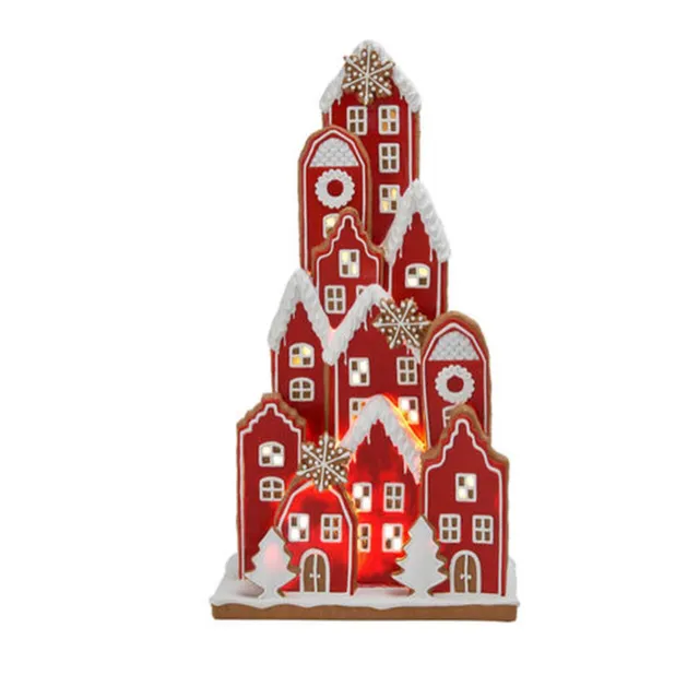 December Diamonds Candy Cane Lace 18" Led Red Stacked Gingerbread Village