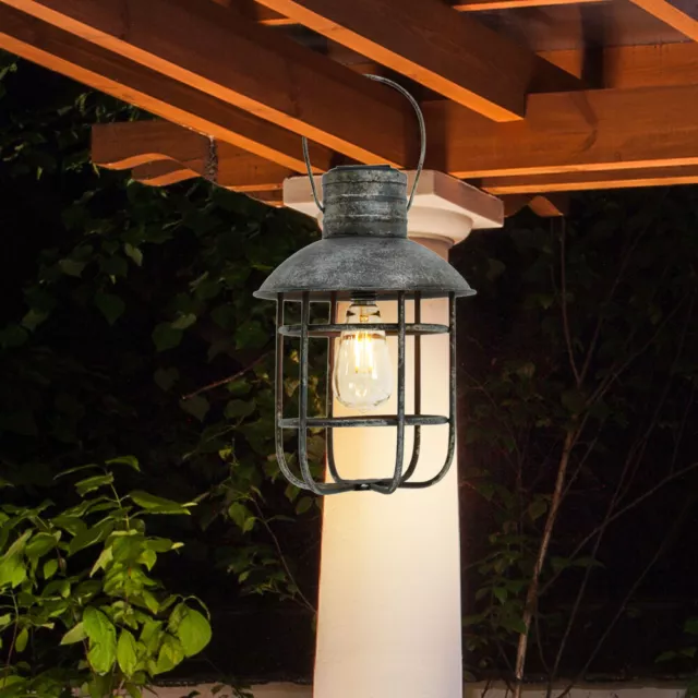 LED Käfig Hänge Lampe SOLAR Laterne Terrassen Retro Filament Garten Hof Leuchte