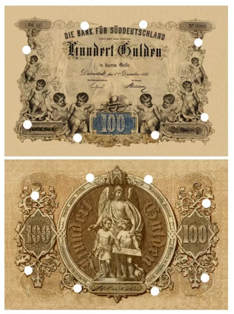 100 Gulden, Einhundert Gulden, Die Bank für Süddeutschland, 1856, Reproduktion 