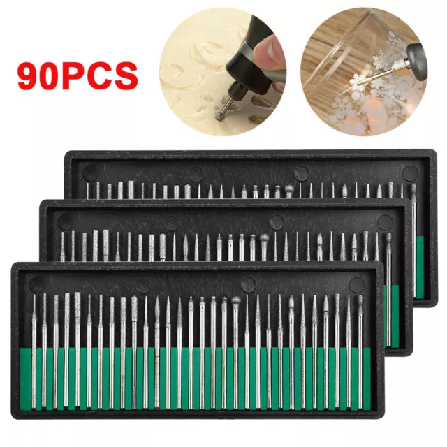 90 pcs Diamond Burr Bits Drill Set Rotary Multi Tool Accessories Kit For Dremel