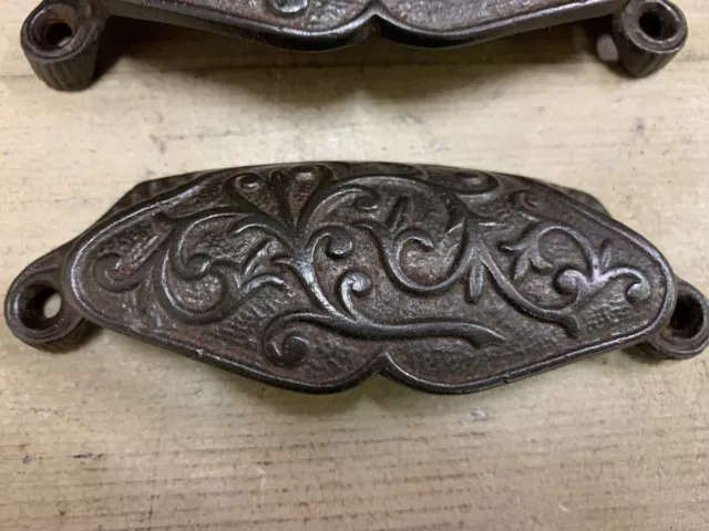 Original Edwardian Pair  Antique Drawer Handles Knobs Pulls Reclaimed Metal  Old 2