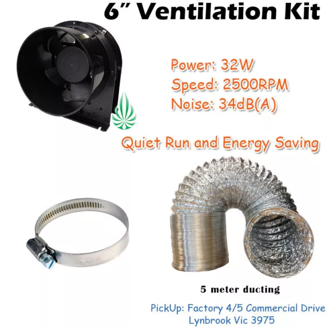 6in Hydroponics Ventilation Kit Exhaust Fan Axial Extractor  With Ducting Clamp