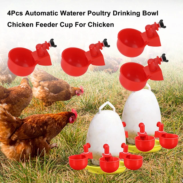 4Pcs Chicken Watering Cup Filling Waterer Poultry Drinking Bowl 3/8" Thread YU