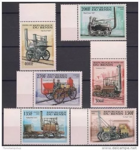 Benin 1997 Old Locomotives Train Railway Transport 6v set MNH