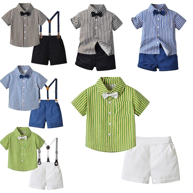 Abiti da gentiluomo bambini a righe fiocco camicia con pantaloncini a sospensione set