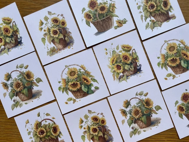 *SALE* 6x Watercolour Sunflower Card Toppers Card Making Mothers Day Birthday