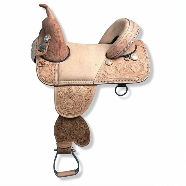 Selle Western Barrel Racing En Cuir Sans Arbres - Taille 14 à 18 Pouces - Fait Main