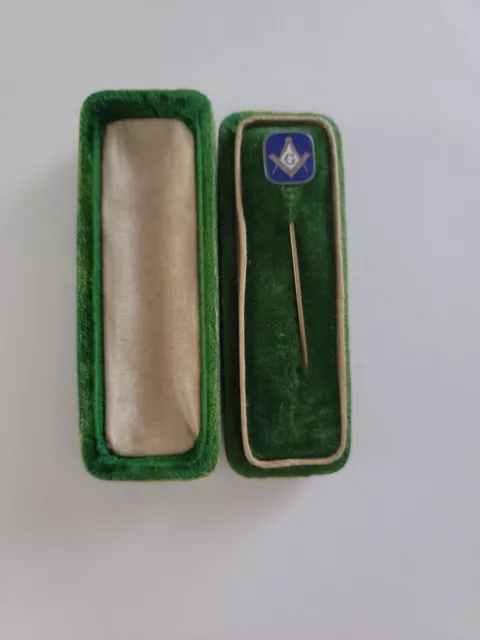 Vintage 925 MASONIC Stick Pin in Original Velvet Box By Wm Thegen