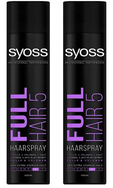 ✅ Syoss Full Hair 5 Haarspray Haarstyling 48h Extra starker Halt 2x 400ml ✅