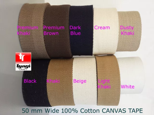 2 inch Heavy Canvas Cotton Webbing Tape Bag Belt Natural Harness Parachute  WW2