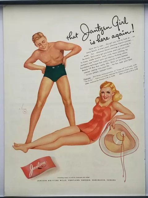 1941 Jantzen Knitting Mills Swimsuits Long Legs Vtg Print Ad Poster Art Man Cave