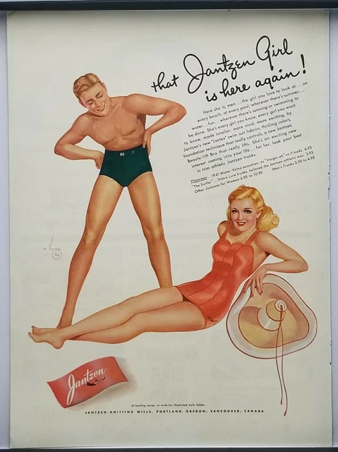 1941 Jantzen Knitting Mills Swimsuits Long Legs Vtg Print Ad Poster Art Man Cave