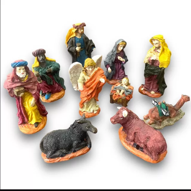 Vintage Christmas Decorations Nativity 10 Figure Set Resin Traditional Scene