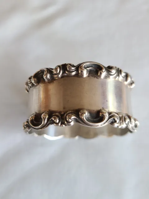 Victorian Fancy Scroll Border Sterling Silver Napkin Ring